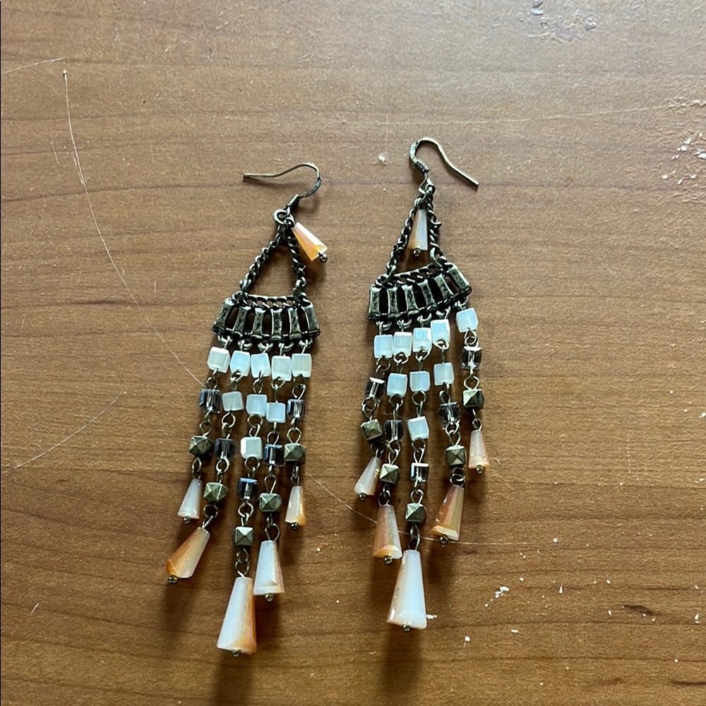 Buckle Gold and Cream Chandelier Earrings